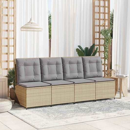 Divano da giardino con cuscino Beige e grigio polyrattan