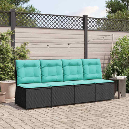 Divano da giardino con cuscino Nero e Turchese polyrattan