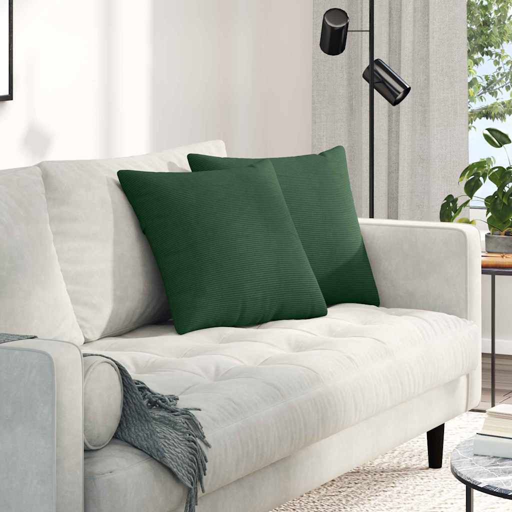 Cuscini da Divano 2 pcs Verde Scuro 45 x 45 cm Tessuto in Cords | homemem39