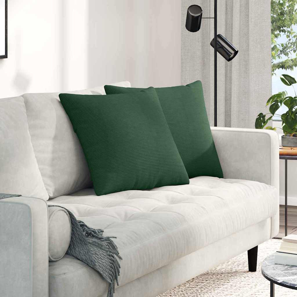 Cuscini da Divano 2 pcs Verde Scuro 50 x 50 cm Tessuto in Cords | homemem39