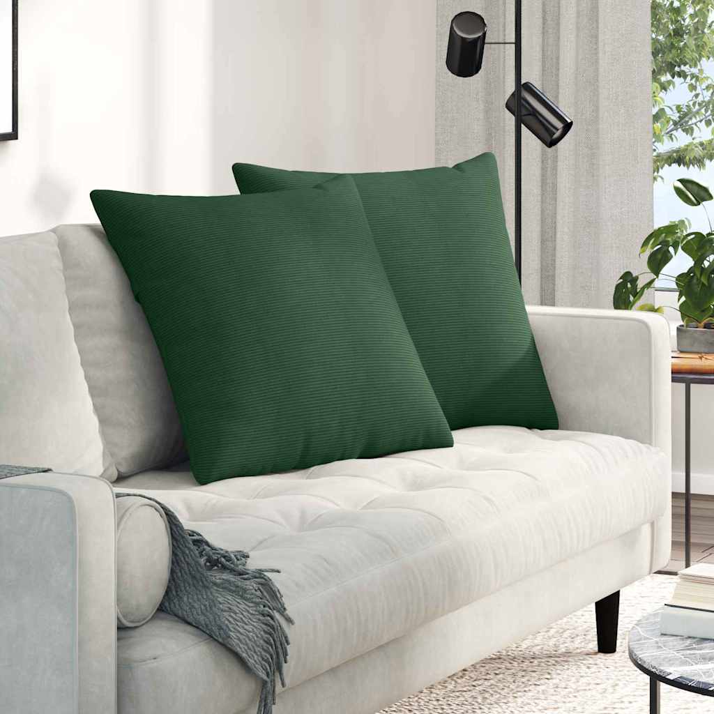 Cuscini da Divano 2 pcs Verde Scuro 60 x 60 cm Tessuto in Cords | homemem39