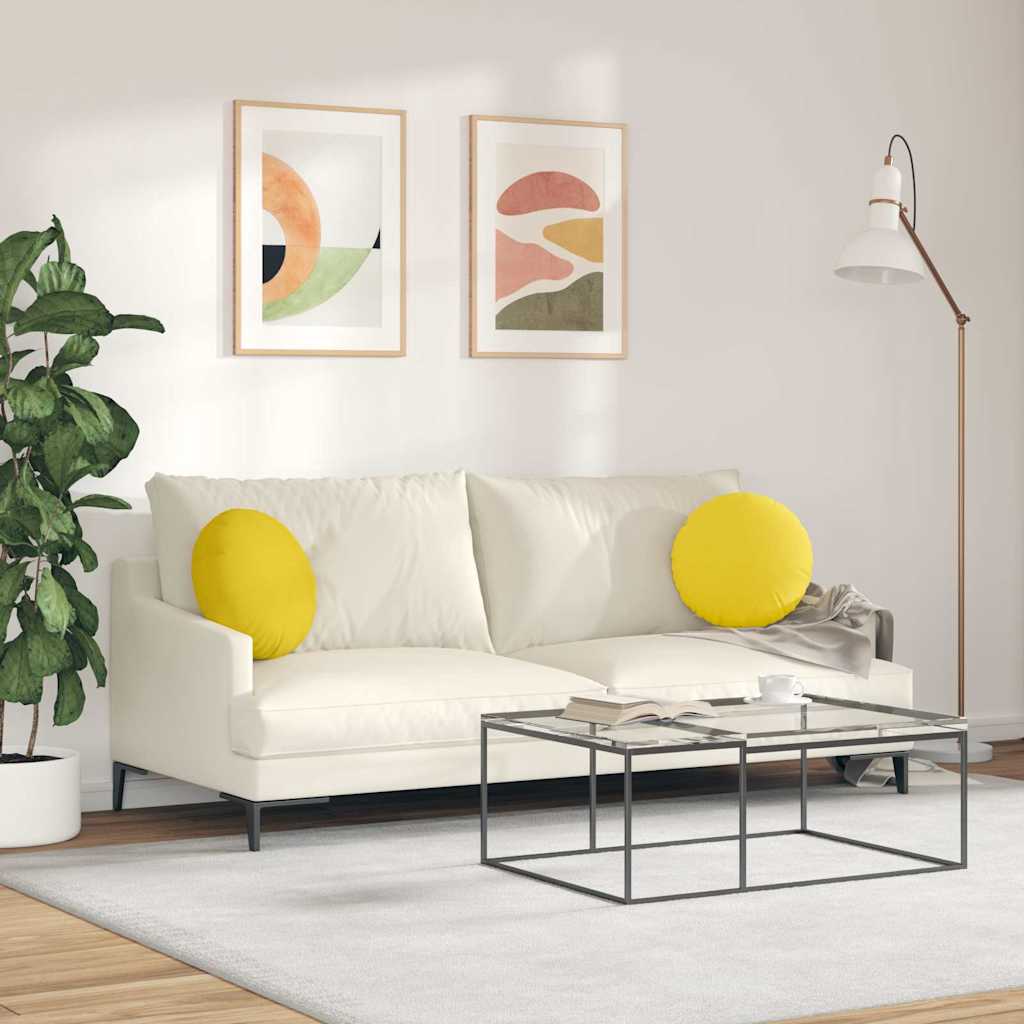 Cuscini per Seduta 2 pcs Giallo Chiaro Ø40 x 13 cm Tessuto | homemem39