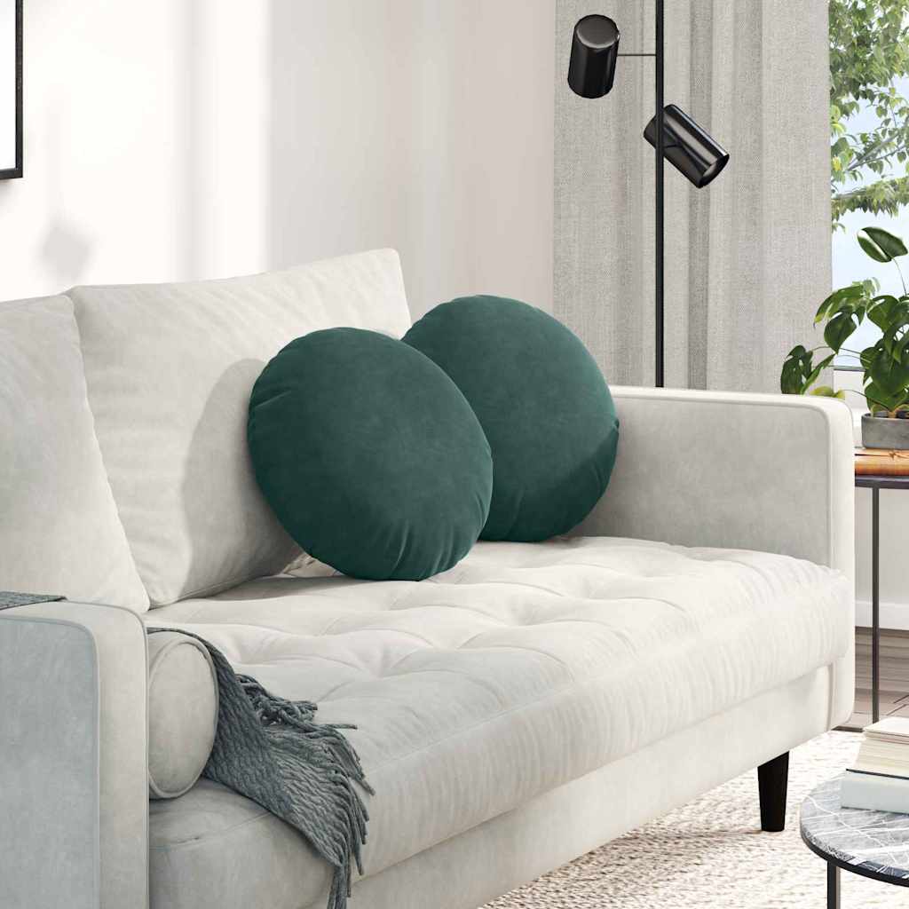 Cuscini per Seduta 2 pcs Verde Scuro Ø 40 x 13 cm Velluto | homemem39