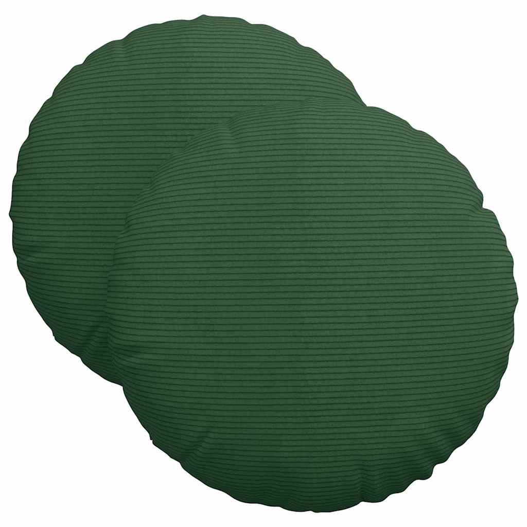 Cuscini per Seduta 2 pcs Verde Scuro Ø 40 cm Tessuto in Cords