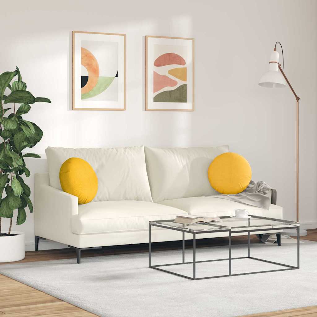 Cuscini per Seduta 2 pcs Giallo Chiaro Ø 40 cm Tessuto in Cords | homemem39
