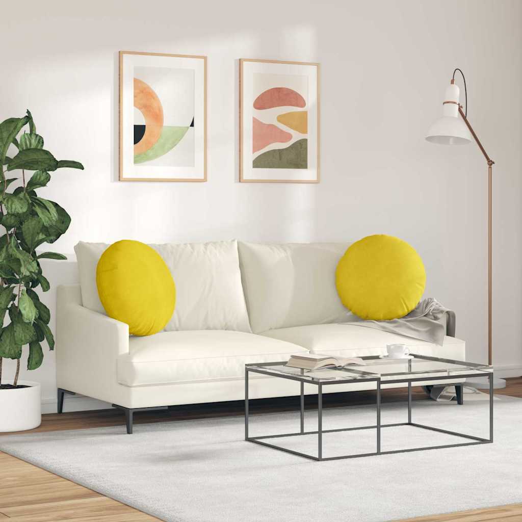 Cuscini per Seduta 2 pcs Giallo Ø50 x 19 cm Velluto | homemem39