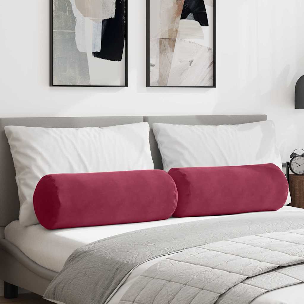 Cuscini a rullo 2 pcs Rosso Vino Ø 25 x 70 cm Tessuto in Cords | homemem39