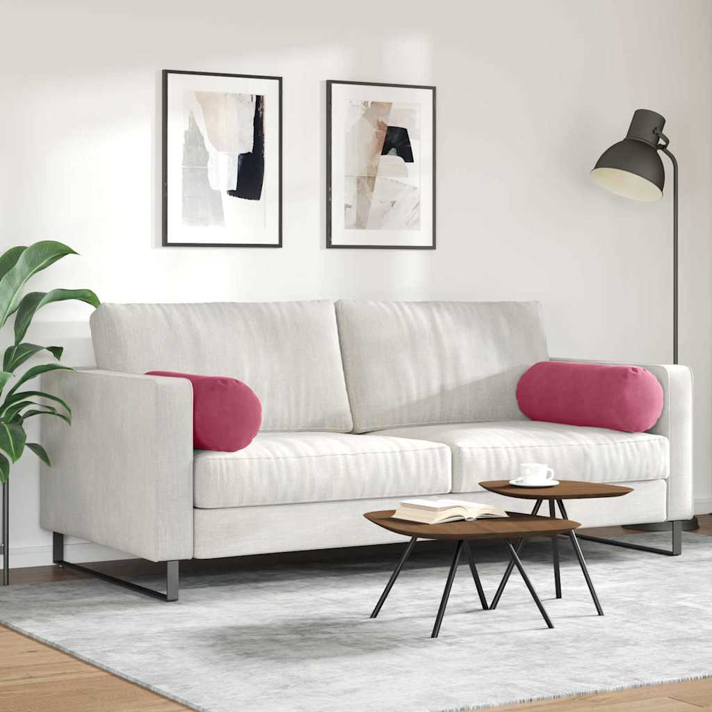 Cuscini a rullo 2 pcs Rosso Vino Ø 25 x 70 cm Tessuto in Cords | homemem39