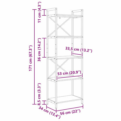 Libreria Grigio Sonoma 56 x 34 x 171 cm Legno multistrato
