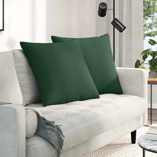 Cuscini da Divano 2 pcs Verde Scuro 80 x 80 cm Tessuto in Cords | homemem39