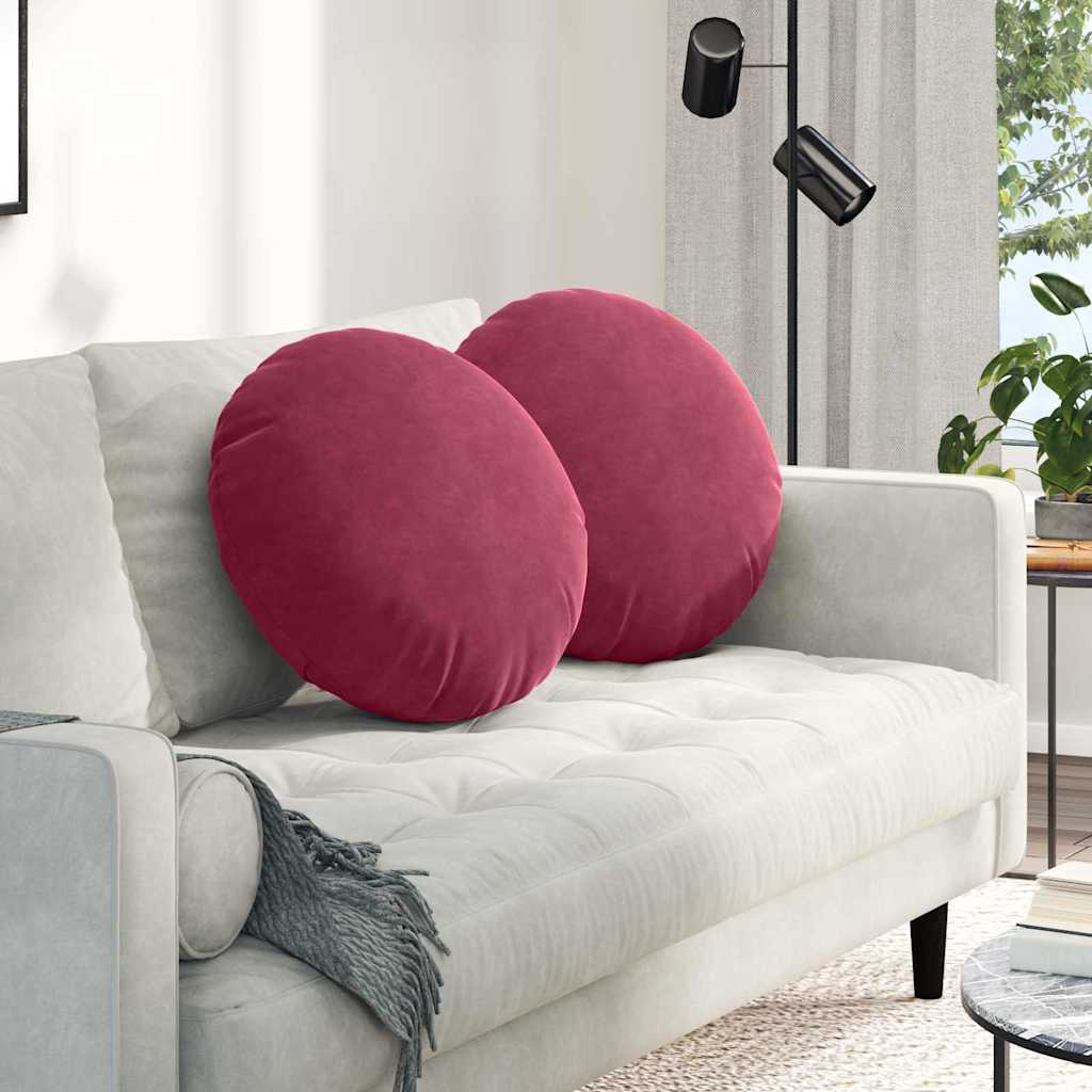 Cuscini per Seduta 2 pcs Rosso Vino Ø50 x 19 cm Velluto | homemem39