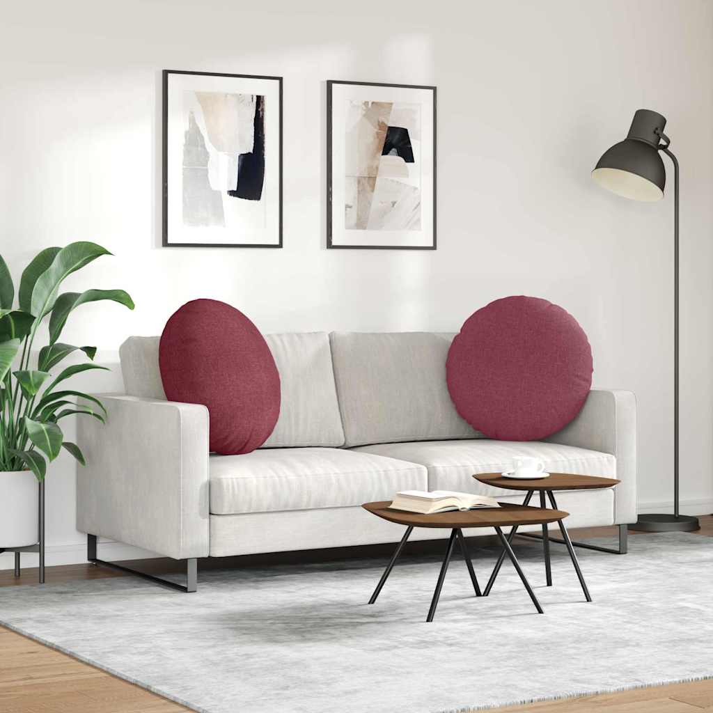 Cuscini per Seduta 2 pcs Rosso Vino Ø60 x 21 cm Tessuto | homemem39