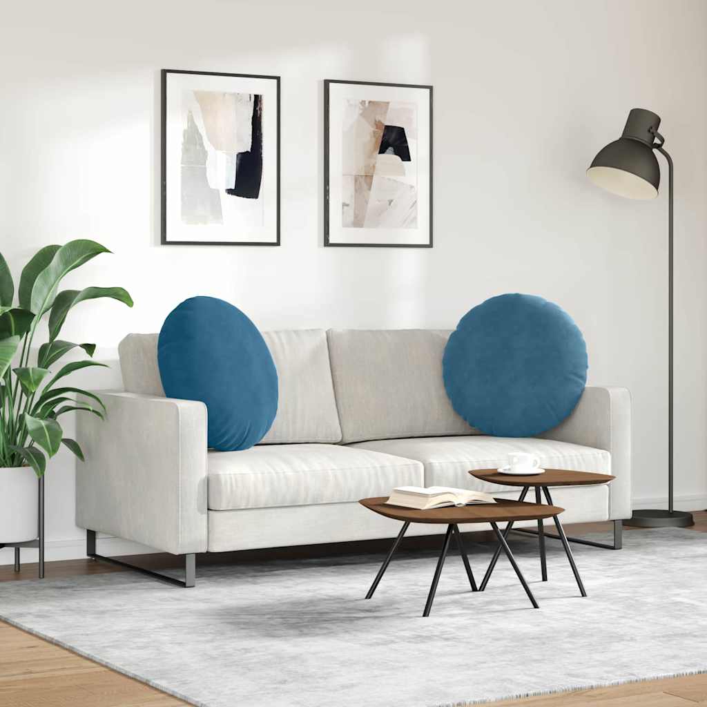 Cuscini per Seduta 2 pcs Blu Ø60 x 21 cm Velluto | homemem39