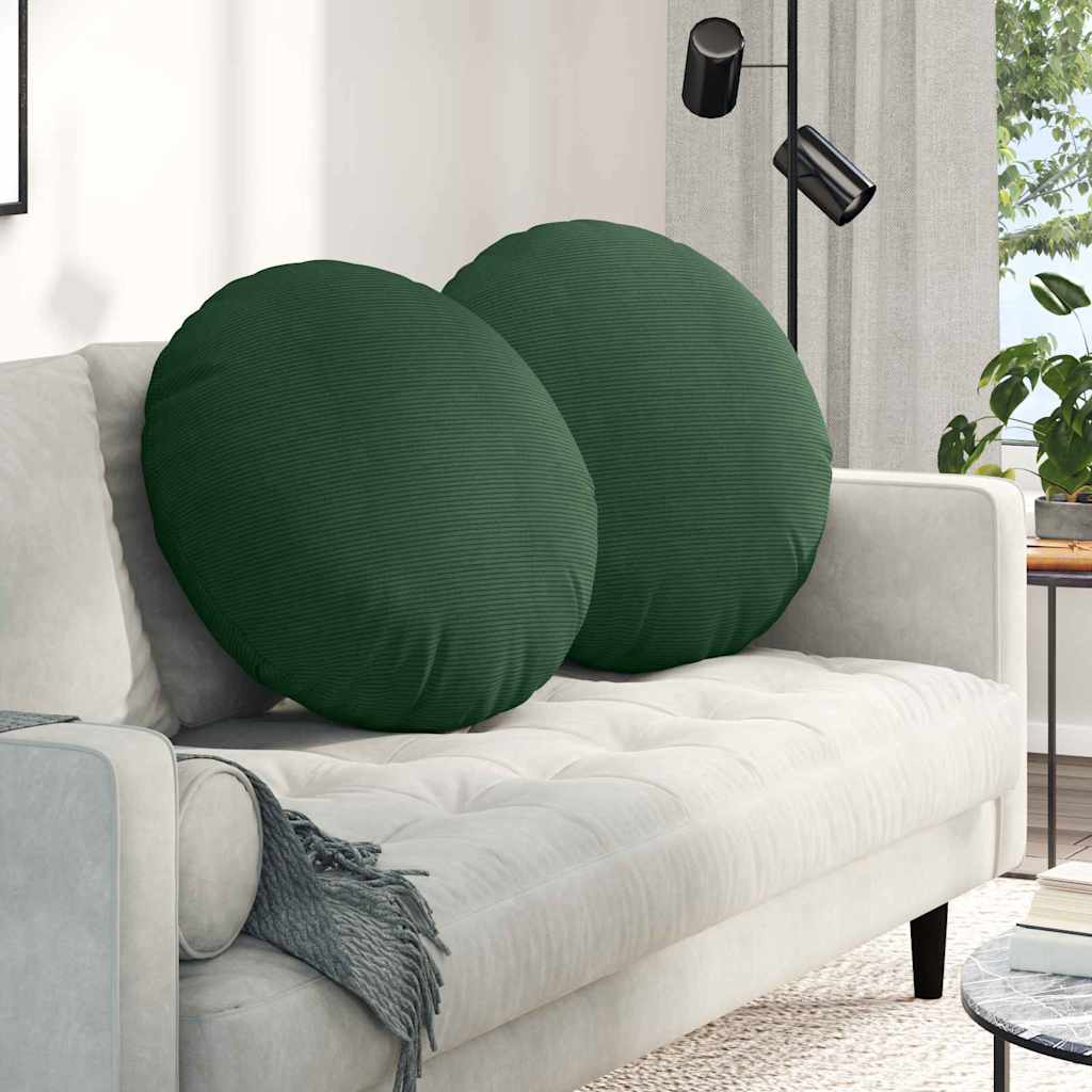 Cuscini per Seduta 2 pcs Verde Scuro Ø 80 cm Tessuto in Cords | homemem39