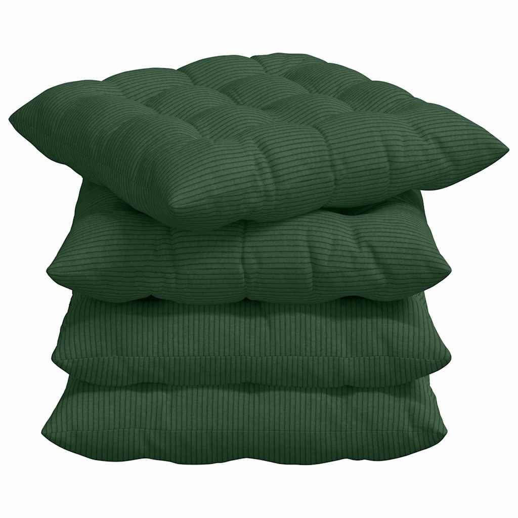 Cuscini per Seduta 4 pcs Tessuto in Cords Verde Scuro