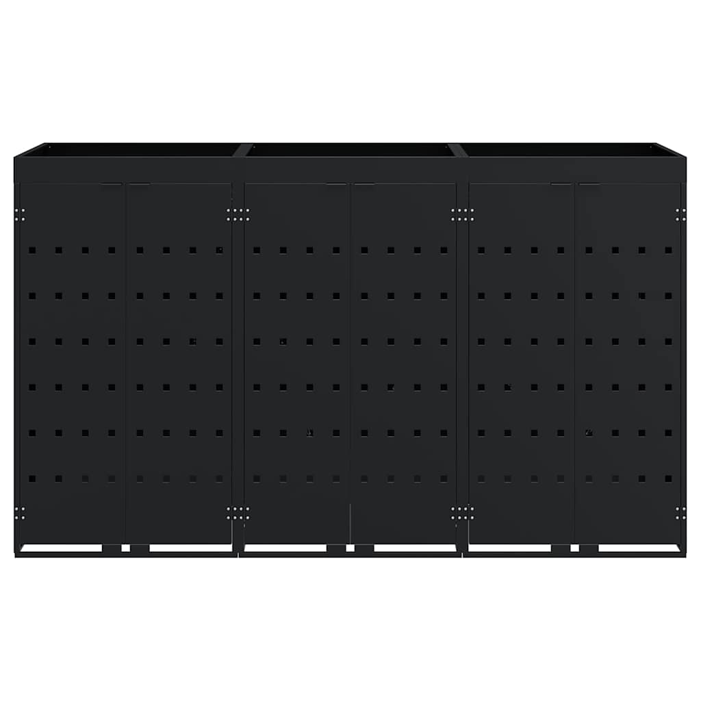 Contenitore per Rifiuti per 3 Bidoni Nero 204 x 77,5 x 121,5 cm