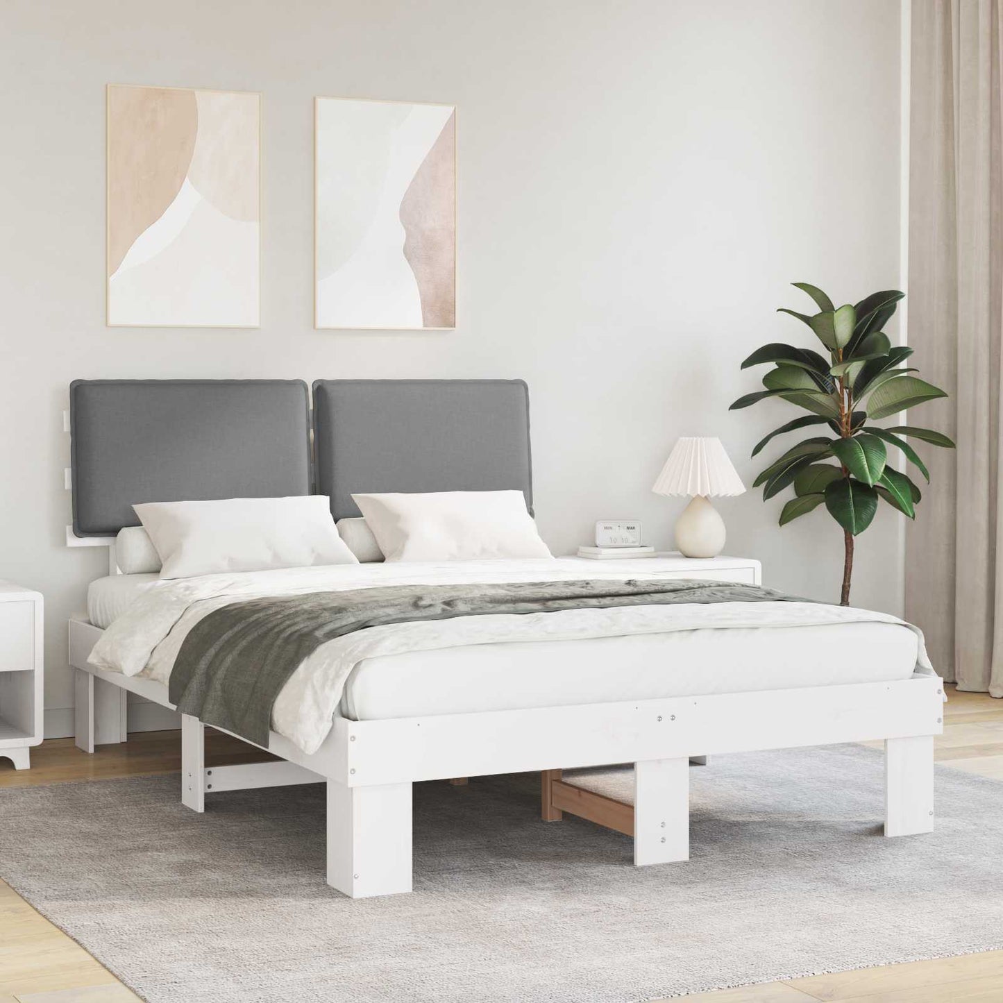 Letto con Testiera Rivestita Grigio chiaro 150 x 200 cm | homemem39