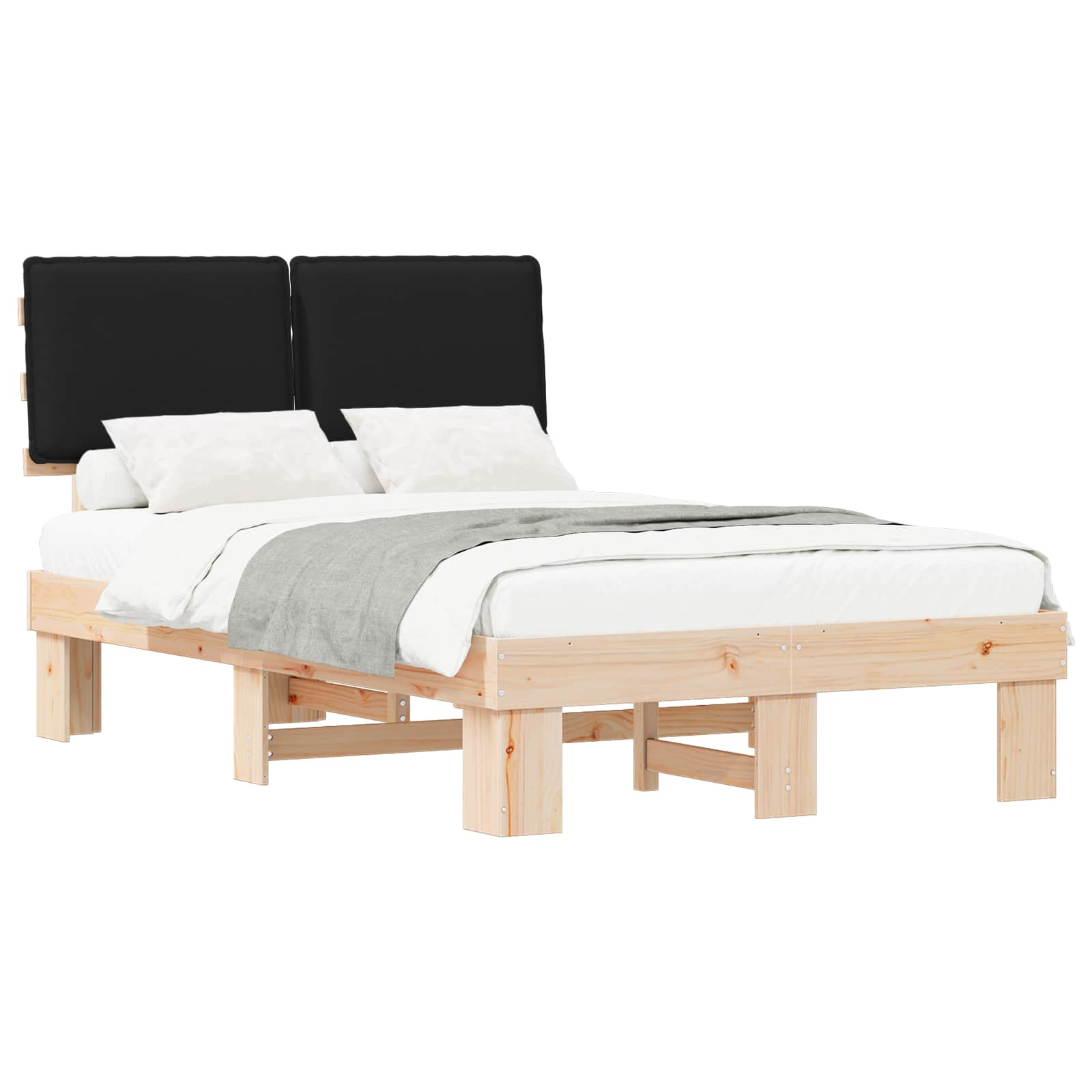 Letto con Testiera Rivestita Nero 120 x 190 cm Pino massello | homemem39