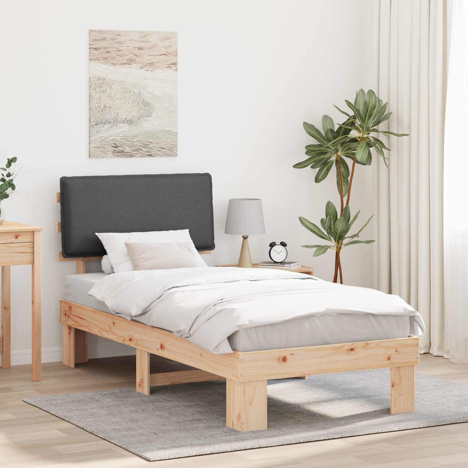 Letto con Testiera Rivestita Grigio scuro 100 x 200 cm | homemem39