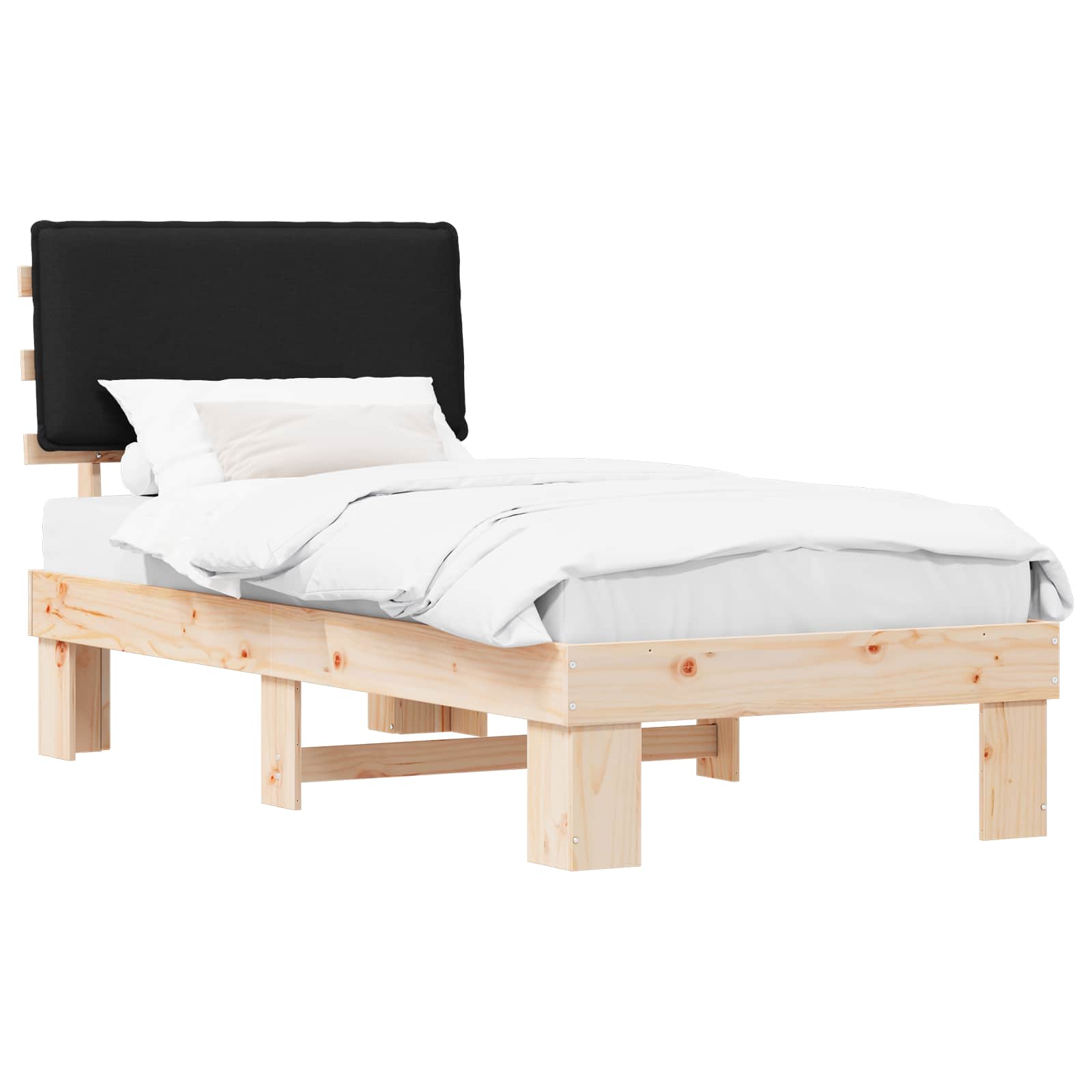 Letto con Testiera Rivestita Nero 100 x 200 cm Pino massello | homemem39