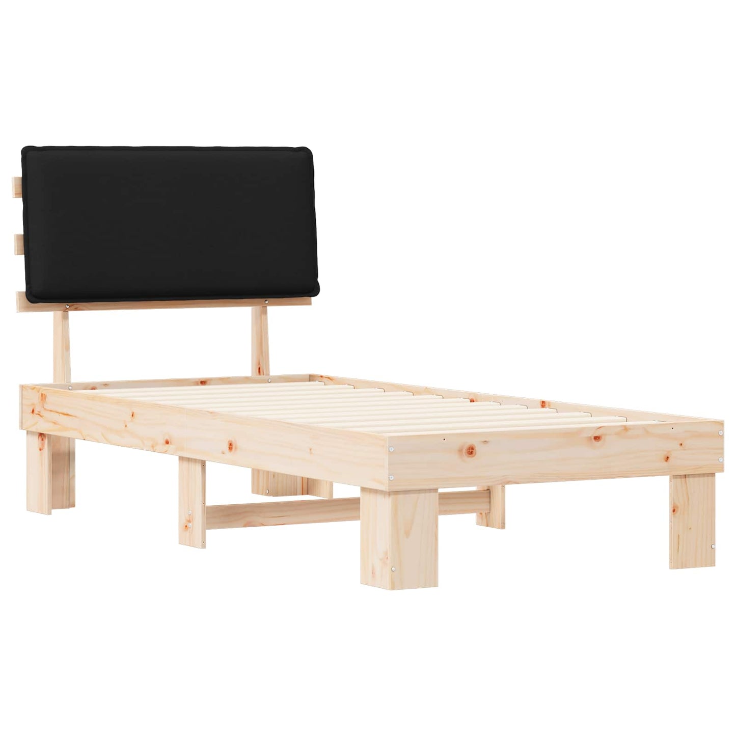 Letto con Testiera Rivestita Nero 90 x 200 cm Pino massello | homemem39