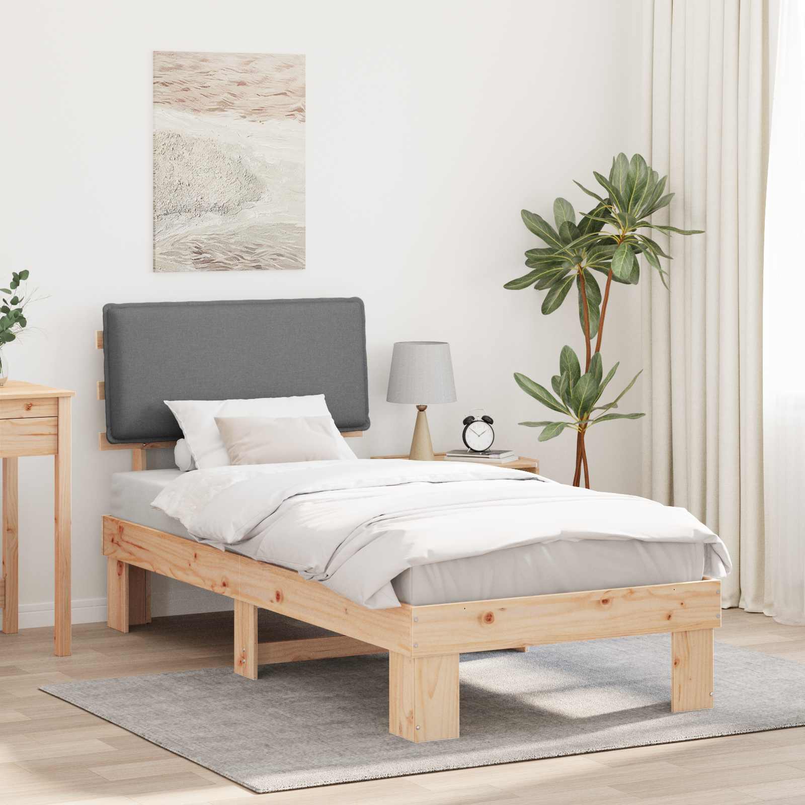 Letto con Testiera Rivestita Grigio chiaro 80 x 200 cm | homemem39