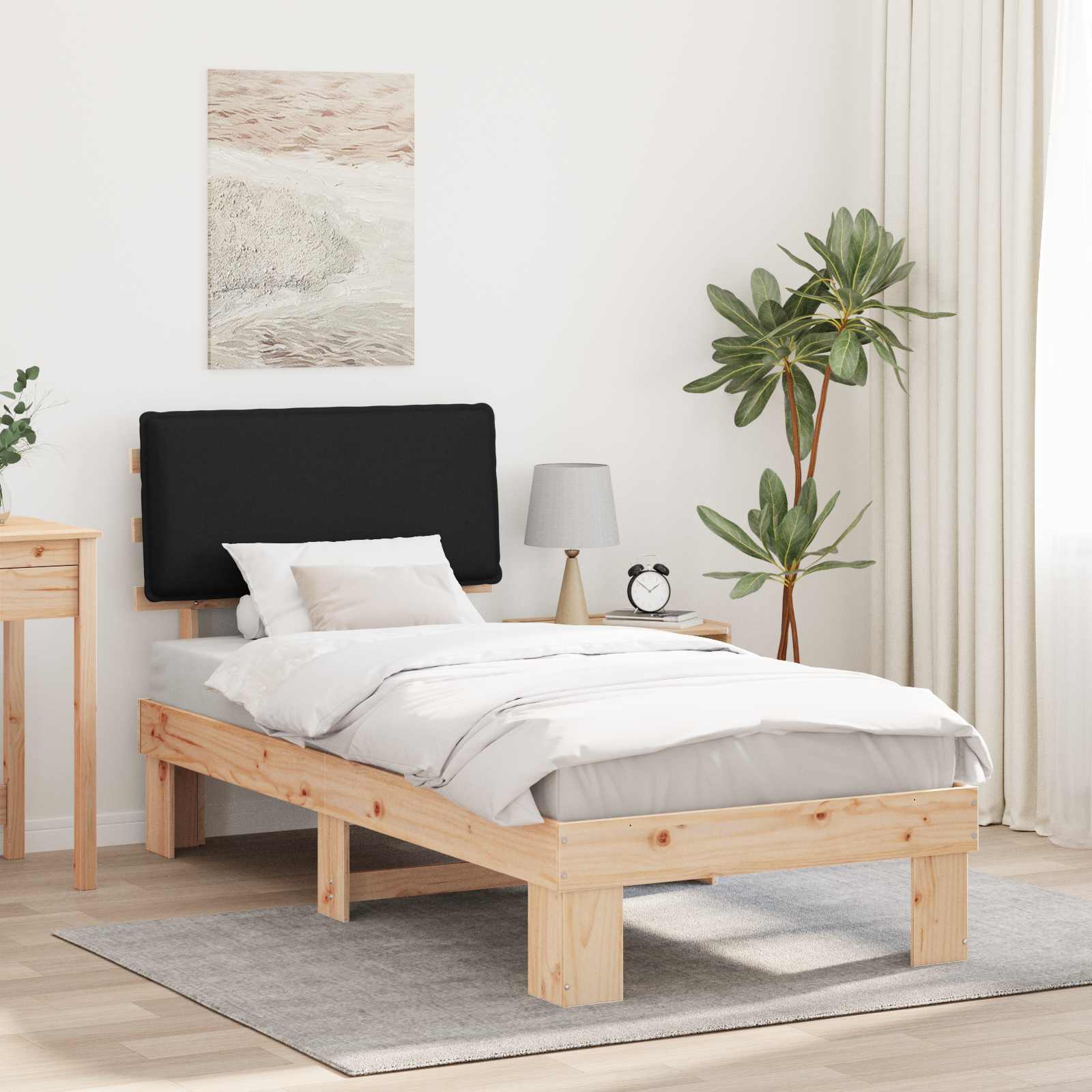 Letto con Testiera Rivestita Nero 80 x 200 cm Pino massello | homemem39