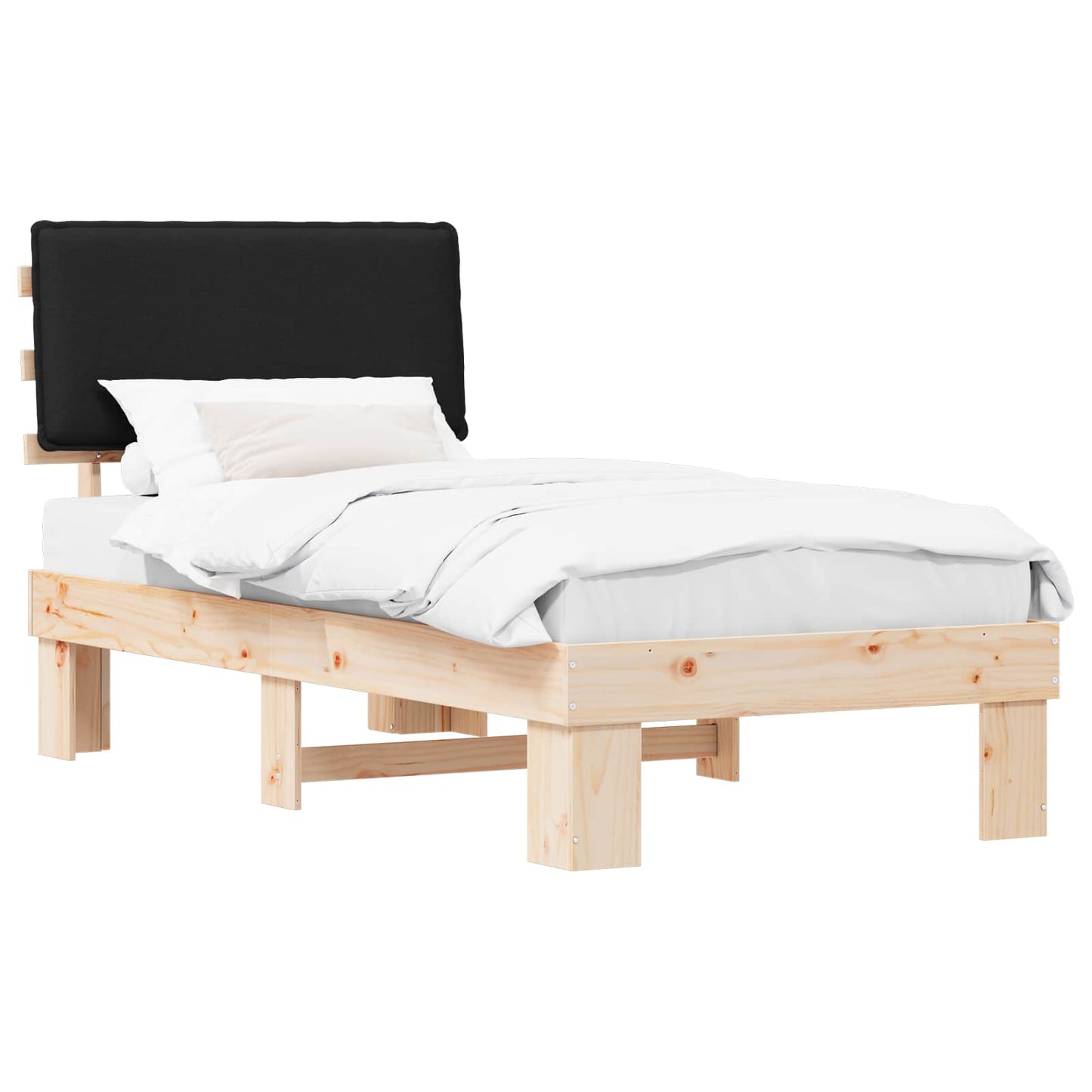 Letto con Testiera Rivestita Nero 90 x 190 cm Pino massello | homemem39