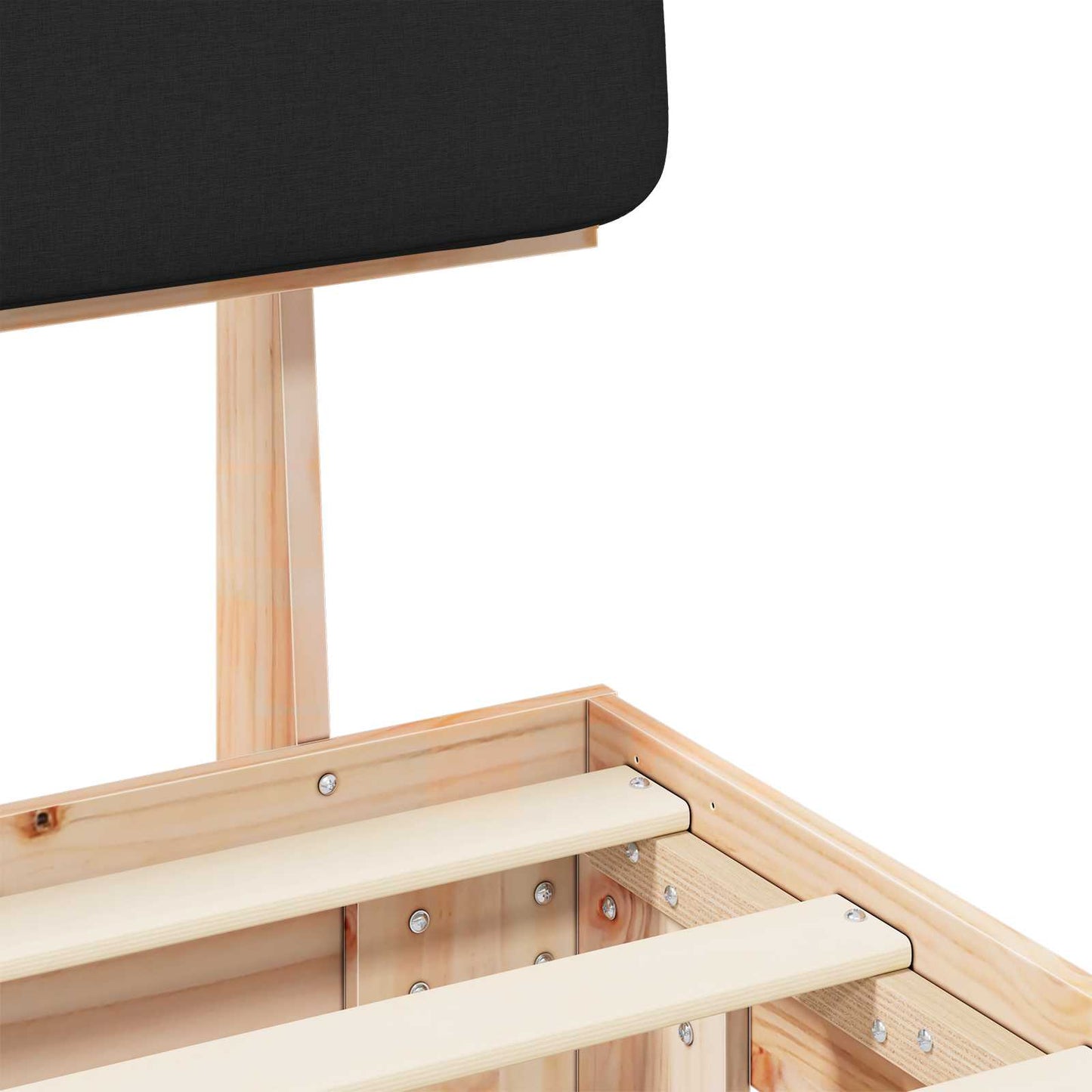 Letto con Testiera Rivestita Nero 160 x 200 cm Pino massello