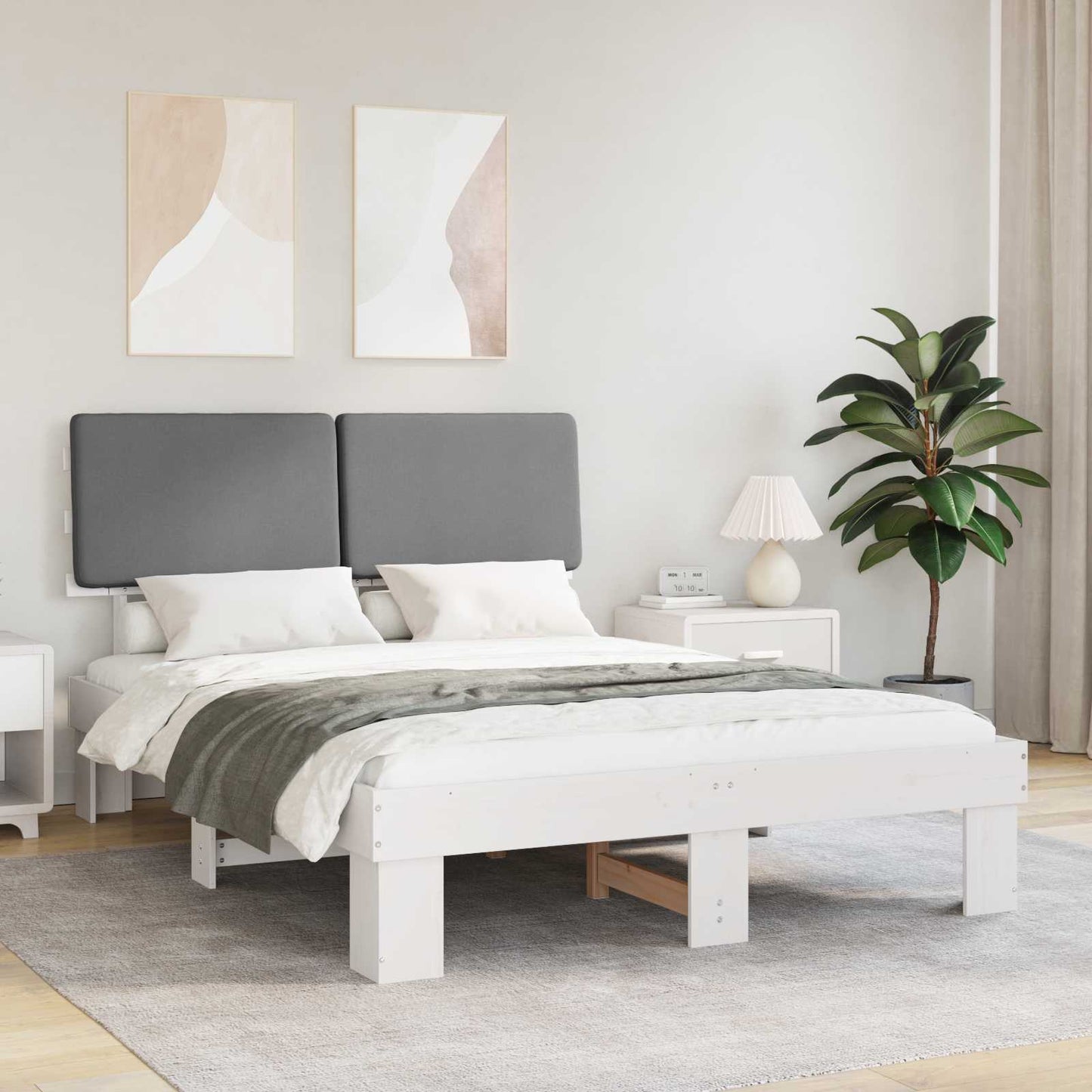 Letto con Testiera Rivestita Grigio chiaro 160 x 200 cm