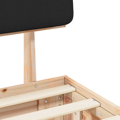 Letto con Testiera Rivestita Nero 140 x 200 cm Pino massello