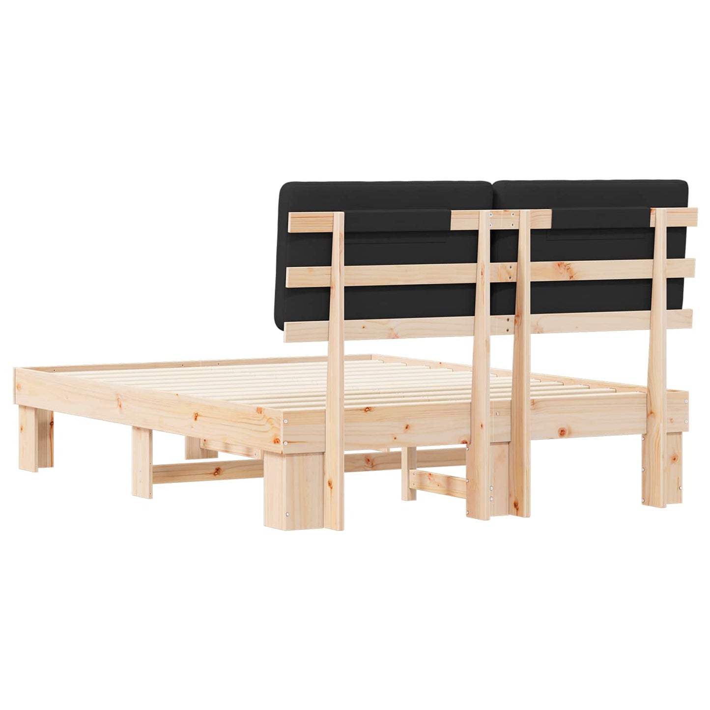 Letto con Testiera Rivestita Nero 140 x 190 cm Pino massello