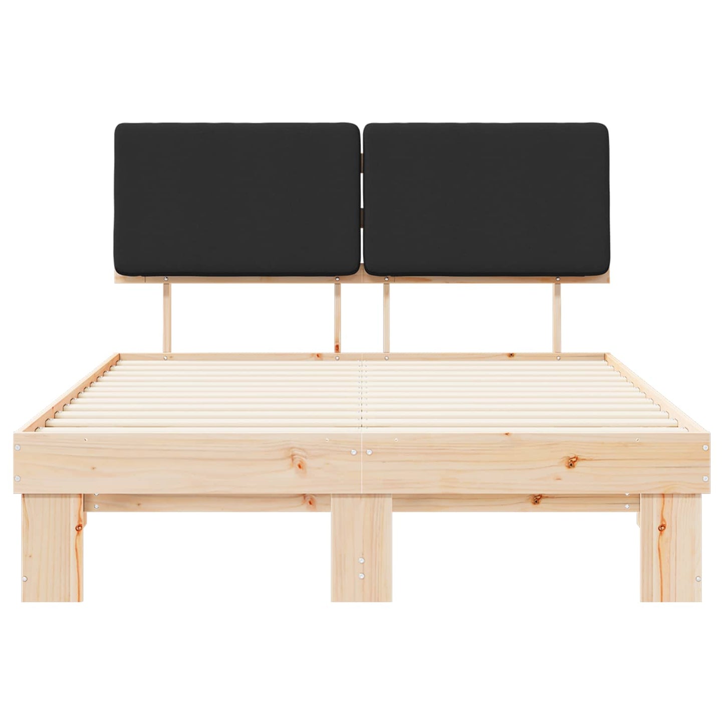 Letto con Testiera Rivestita Nero 140 x 190 cm Pino massello