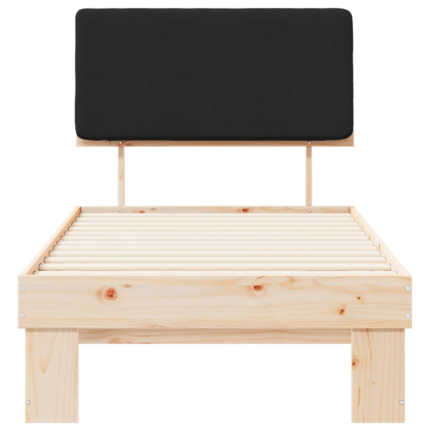 Letto con Testiera Rivestita Nero 90 x 200 cm Pino massello