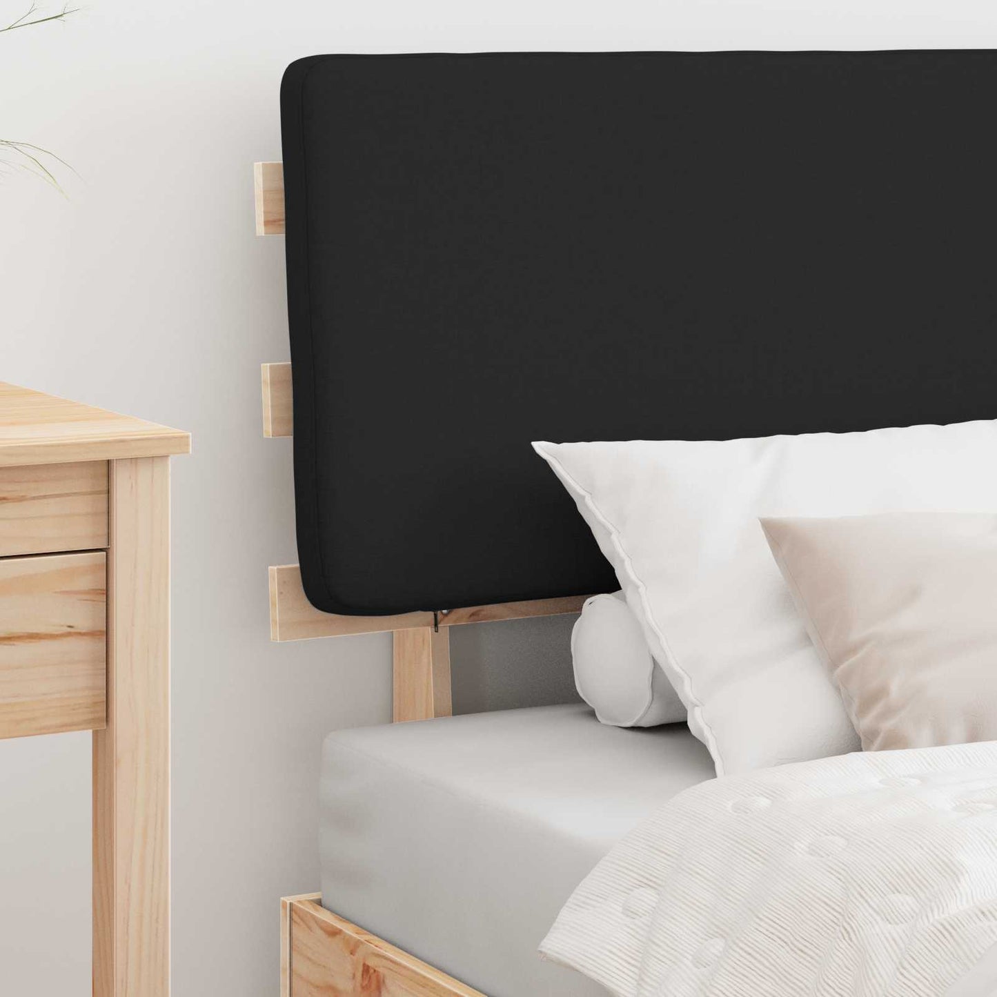 Letto con Testiera Rivestita Nero 75 x 190 cm Pino massello