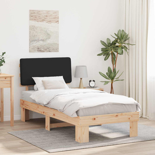 Letto con Testiera Rivestita Nero 75 x 190 cm Pino massello | homemem39