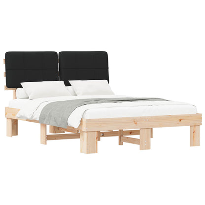 Letto con Testiera Rivestita Nero 160 x 200 cm Pino massello