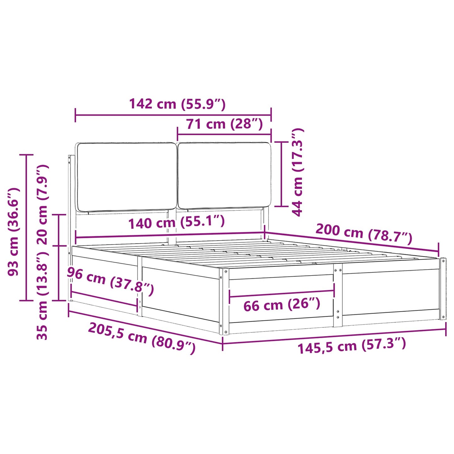 Letto con Testiera Rivestita Talpa 100 x 200 cm Pino massello