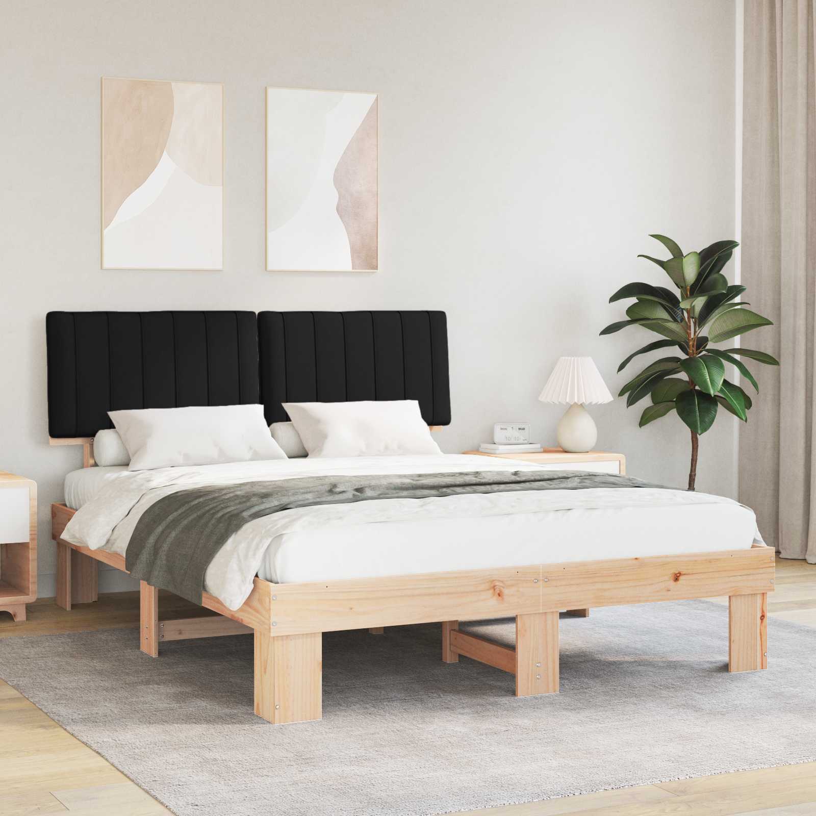 Letto con Testiera Rivestita Nero 160 x 200 cm Pino massello | homemem39