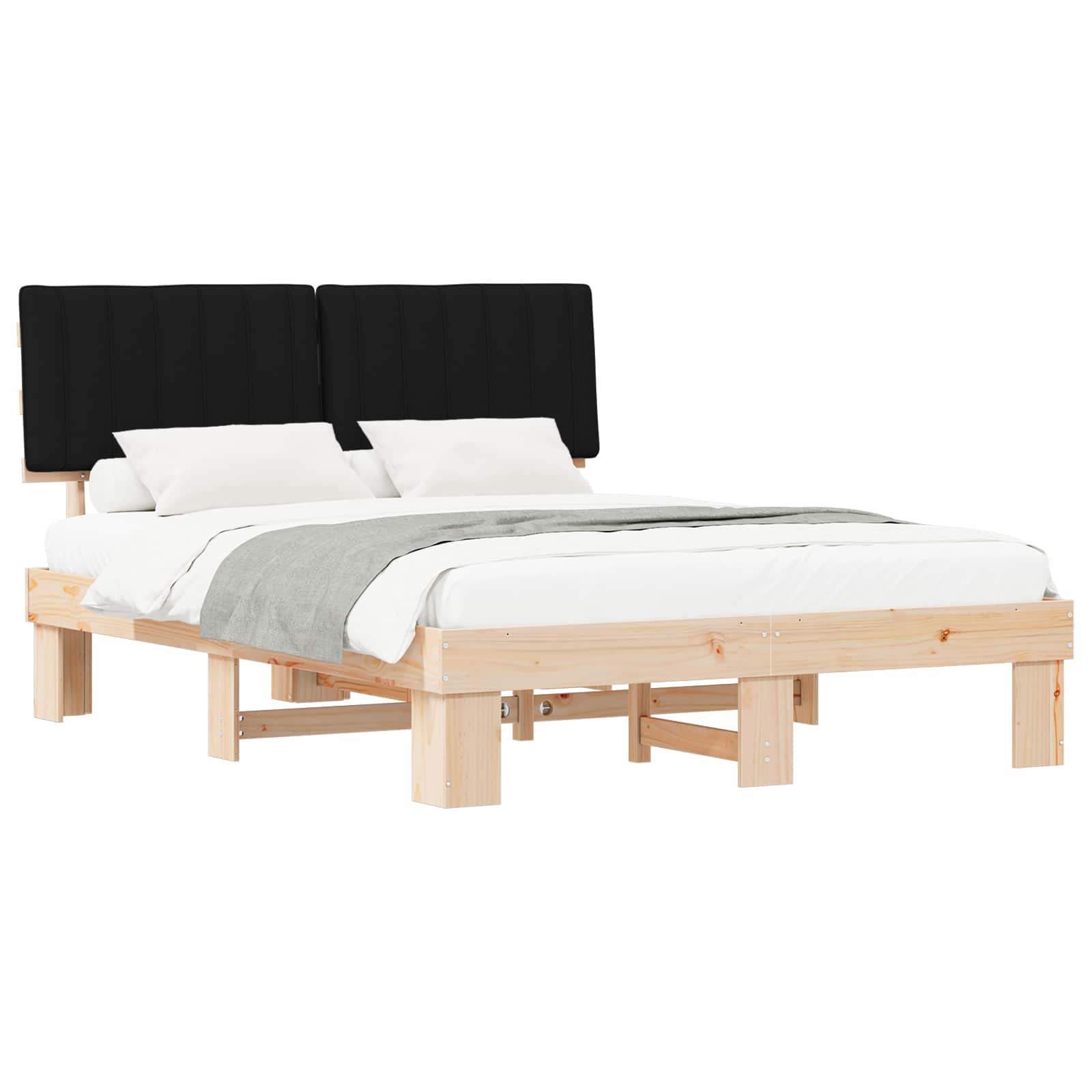 Letto con Testiera Rivestita Nero 160 x 200 cm Pino massello | homemem39