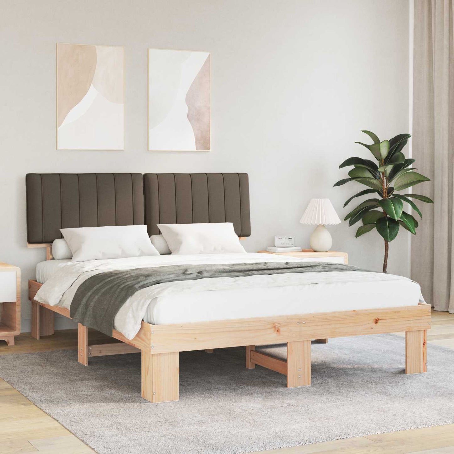 Letto con Testiera Rivestita Talpa 150 x 200 cm Pino massello