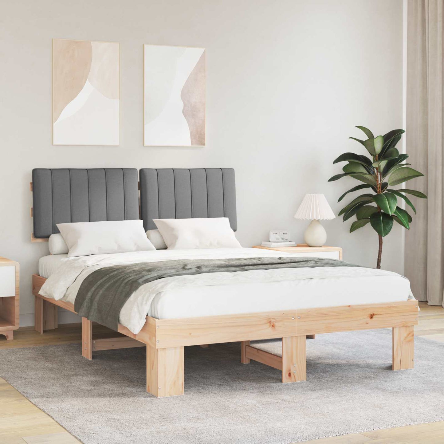 Letto con Testiera Rivestita Grigio chiaro 140 x 200 cm | homemem39