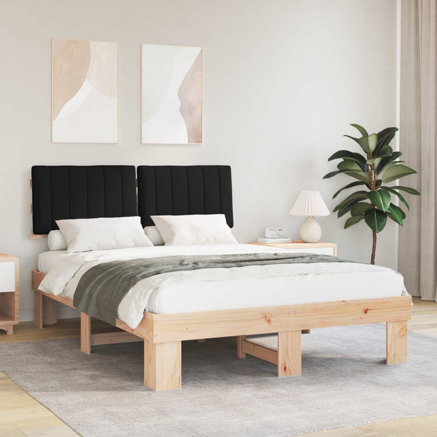 Letto con Testiera Rivestita Nero 140 x 200 cm Pino massello | homemem39