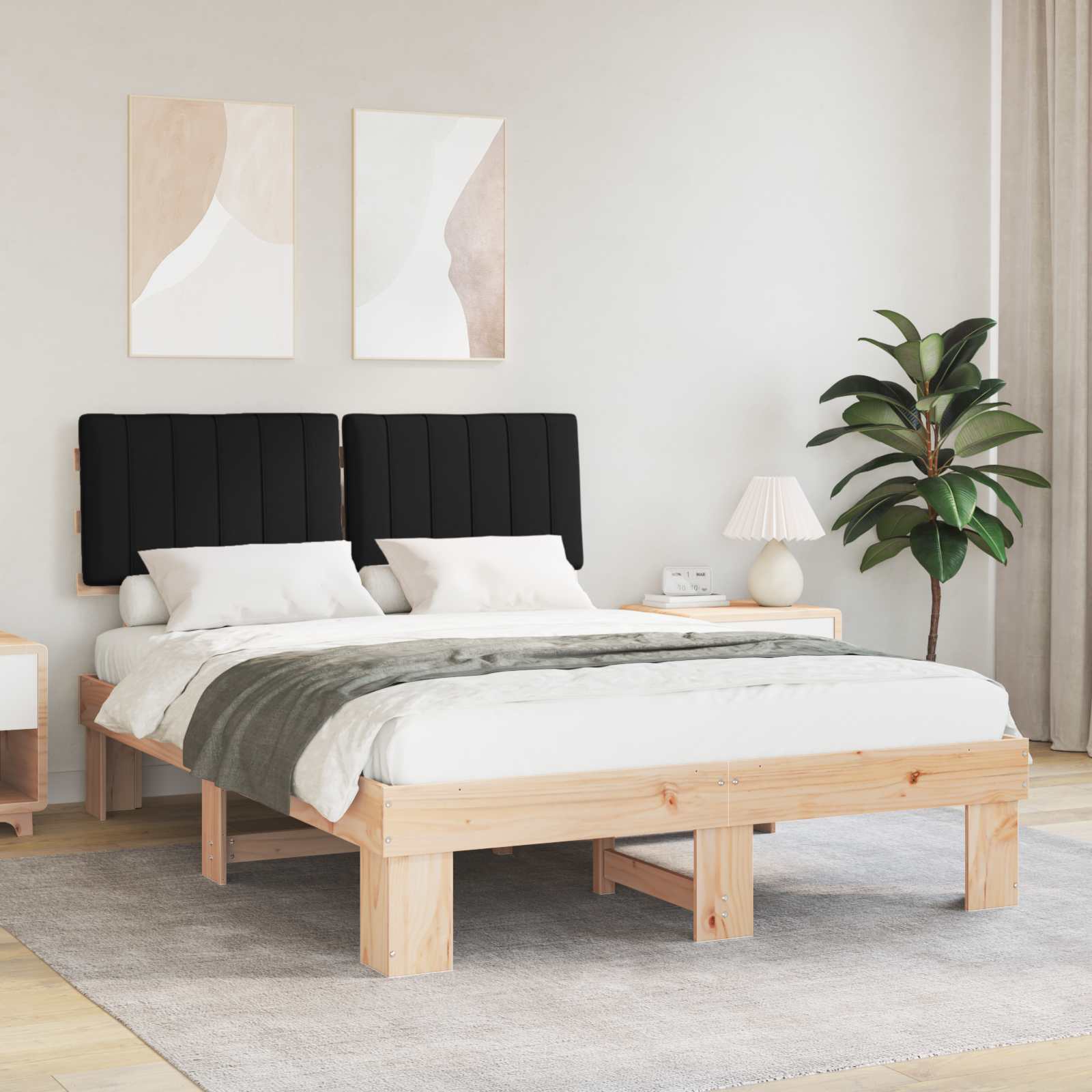 Letto con Testiera Rivestita Nero 140 x 190 cm Pino massello | homemem39