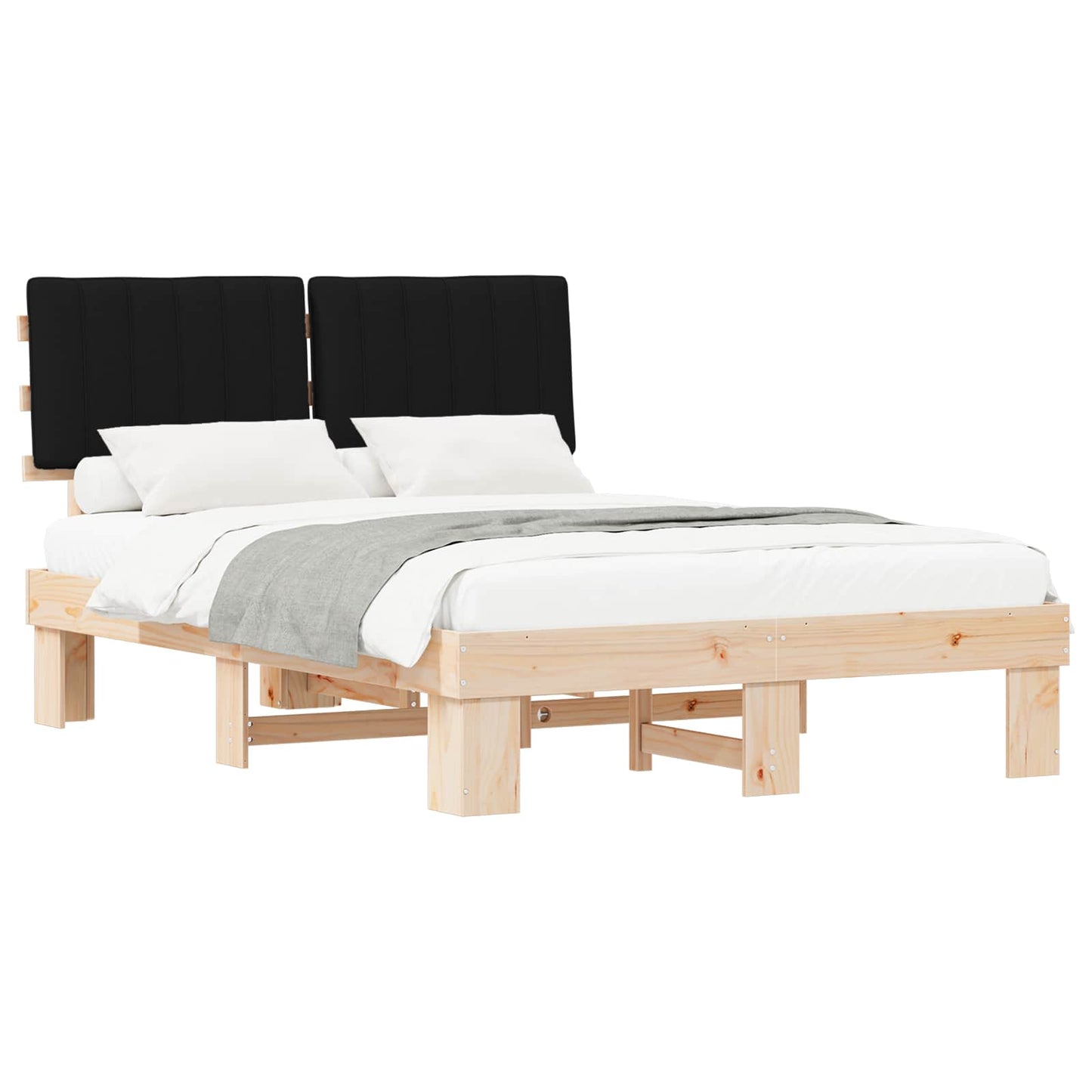 Letto con Testiera Rivestita Nero 140 x 190 cm Pino massello | homemem39