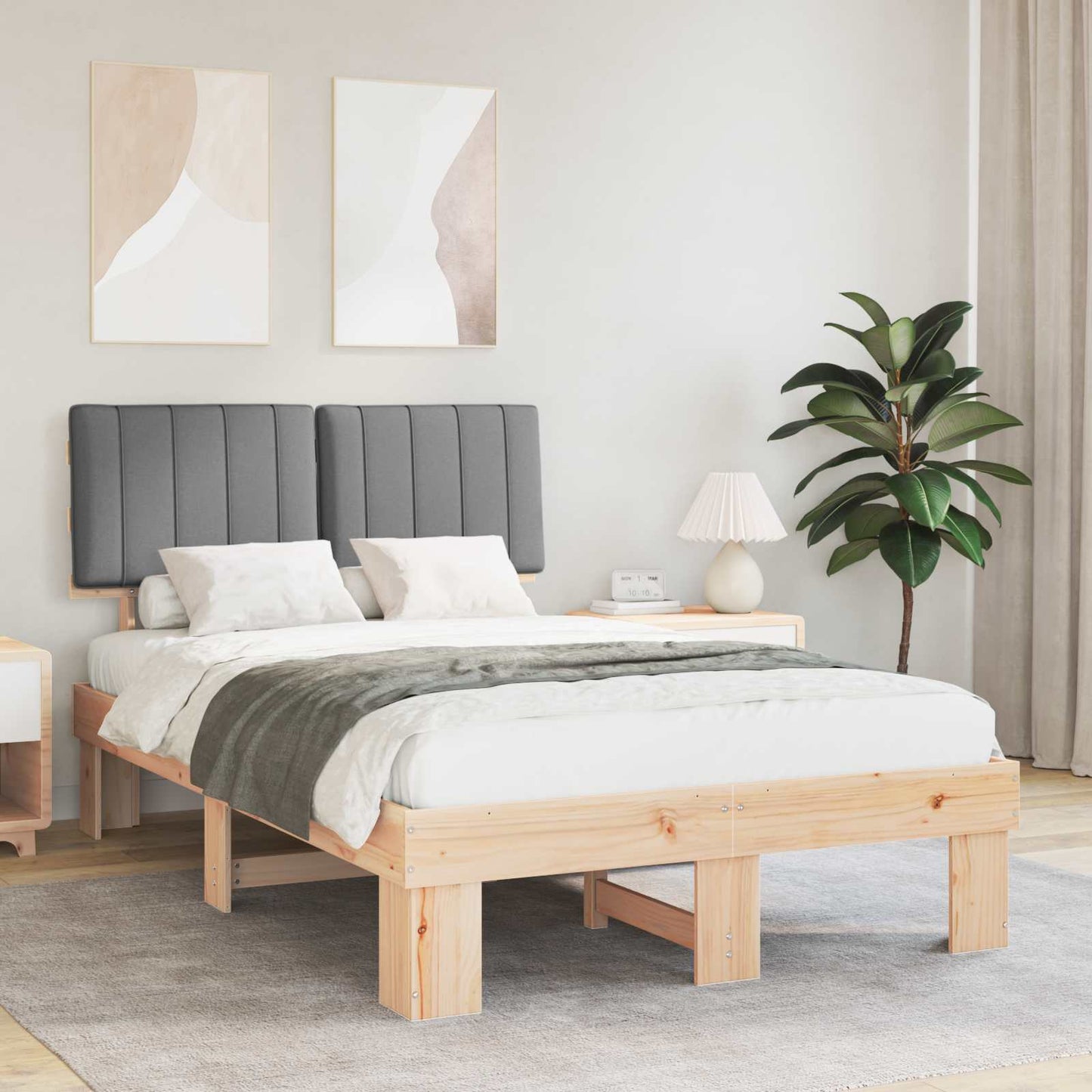 Letto con Testiera Rivestita Grigio chiaro 120 x 190 cm