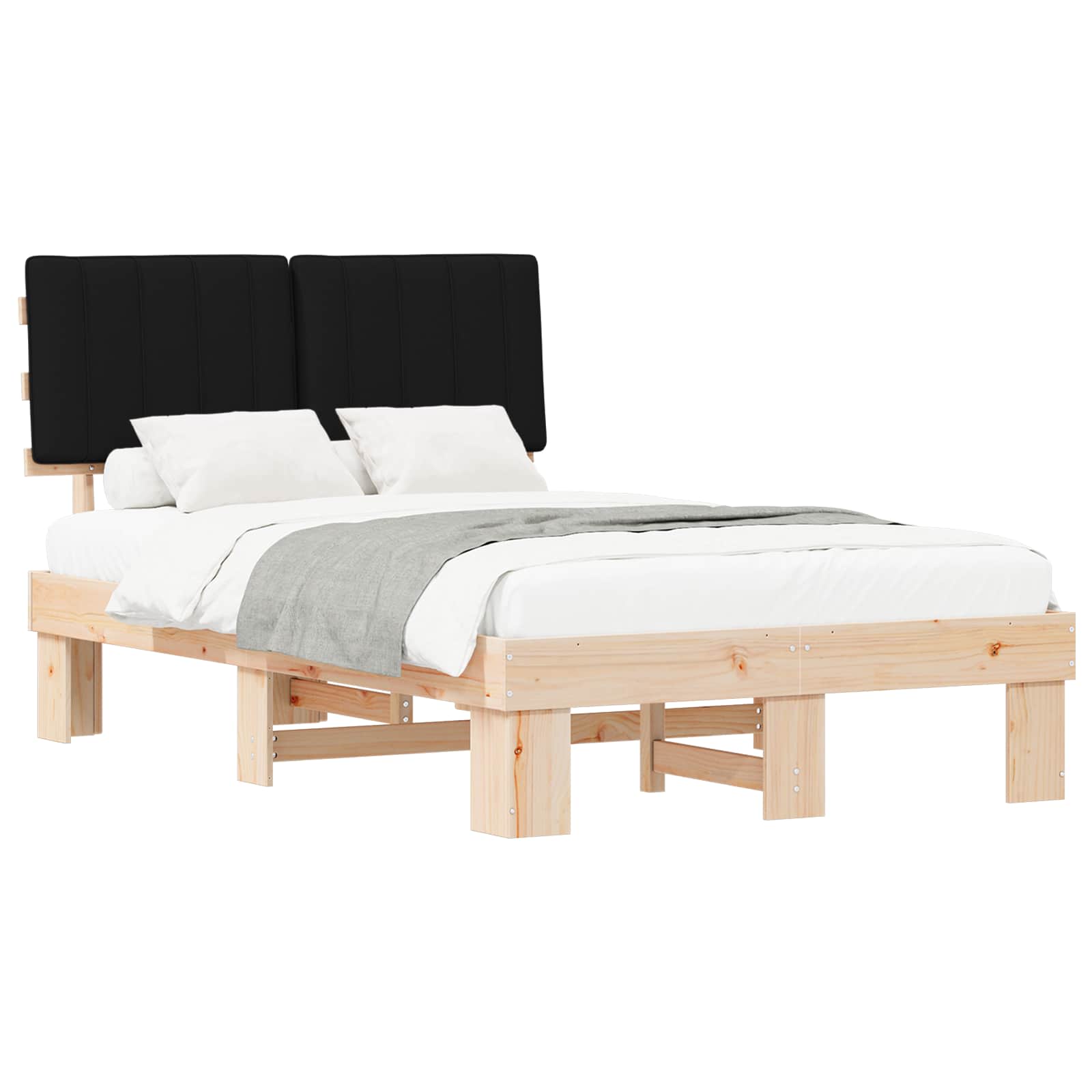 Letto con Testiera Rivestita Nero 120 x 190 cm Pino massello | homemem39