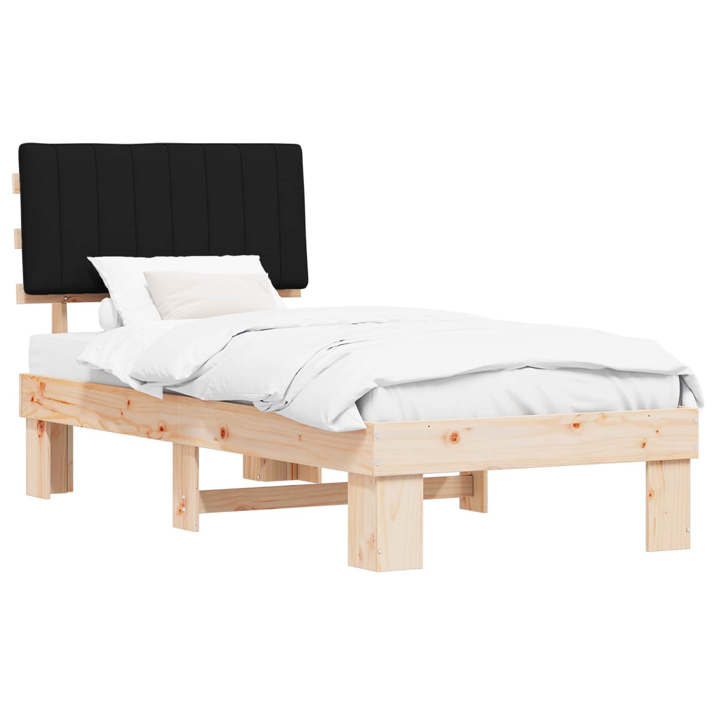 Letto con Testiera Rivestita Nero 90 x 200 cm Pino massello | homemem39