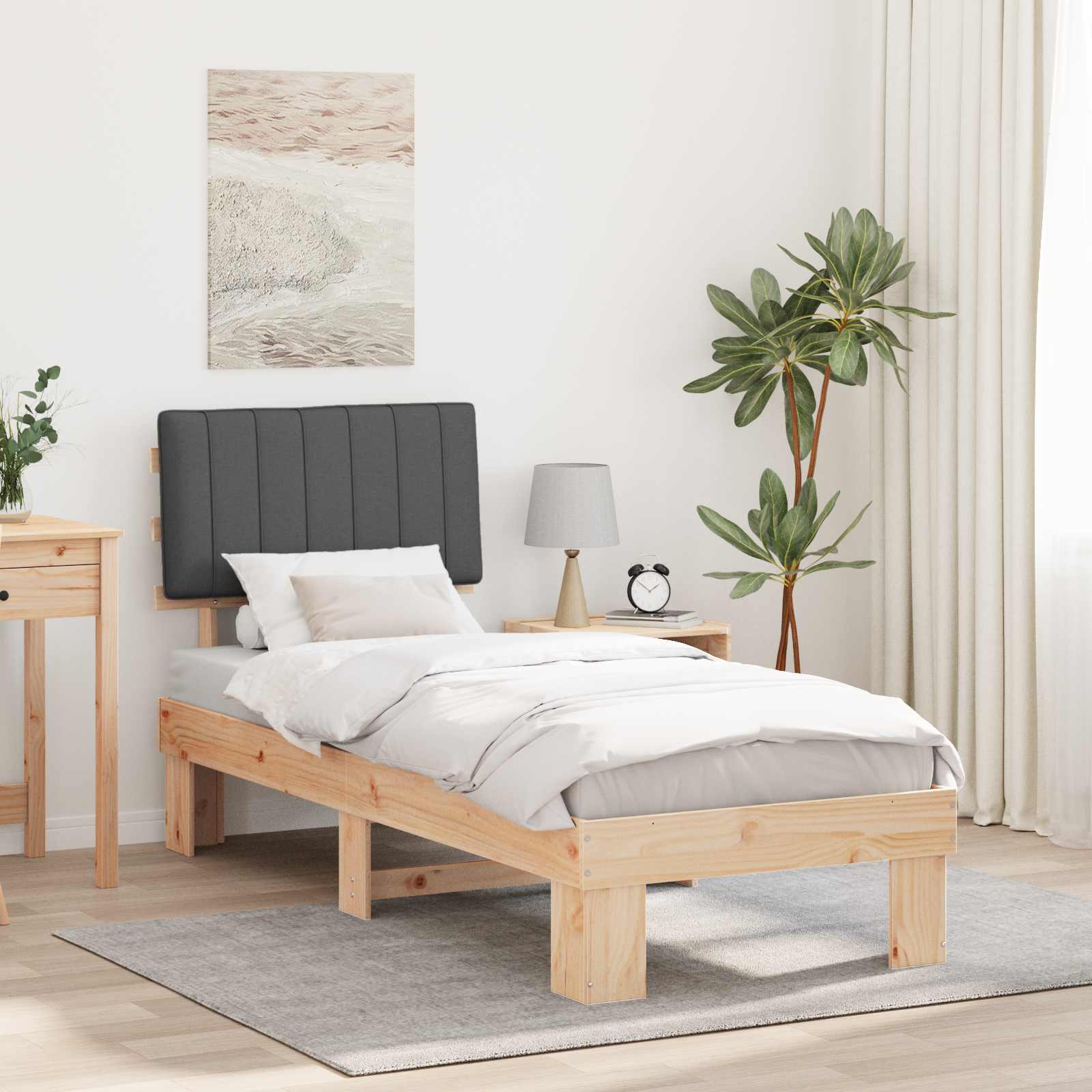 Letto con Testiera Rivestita Grigio scuro 75 x 190 cm | homemem39