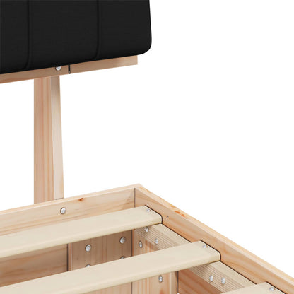 Letto con Testiera Rivestita Nero 75 x 190 cm Pino massello